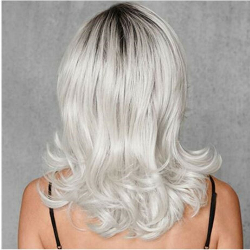 Серая боковая часть Granny, искусственные волосы средней длины, локоны, слегка разворачивающийся синтетический полноголовый для белых женских ежедневных искусственных волос, парик