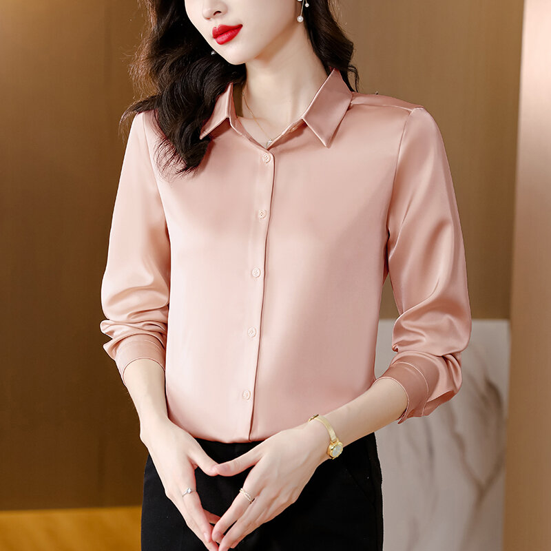 Spring New Shirts for Women Satin Long Sleeve Blouse Office Lady Fashion Shirts Silk Women Shirt OL Elegant Blouses Ladies Tops