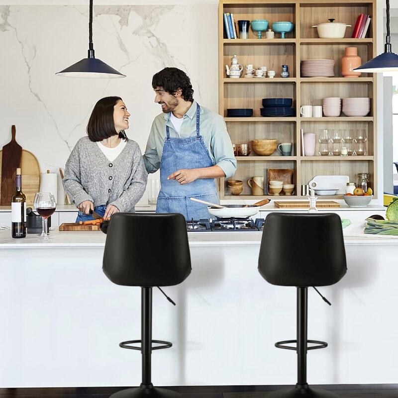 Waleaf Bar Stools Set of 2, Adjustable Counter Height Leather Bar Stools with Back, Modern Swivel Armless Bar Chair