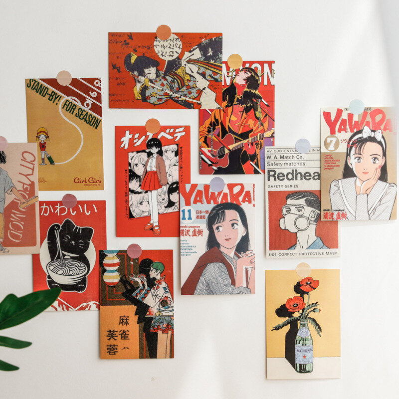 ญี่ปุ่น Showa วินเทจการ์ตูนสาวโปสการ์ดน่ารักอุปกรณ์ภาพห้องผนังพื้นหลังสร้างสรรค์ DIY Kawaii 30แผ่นฟรีสติ๊กเกอร์