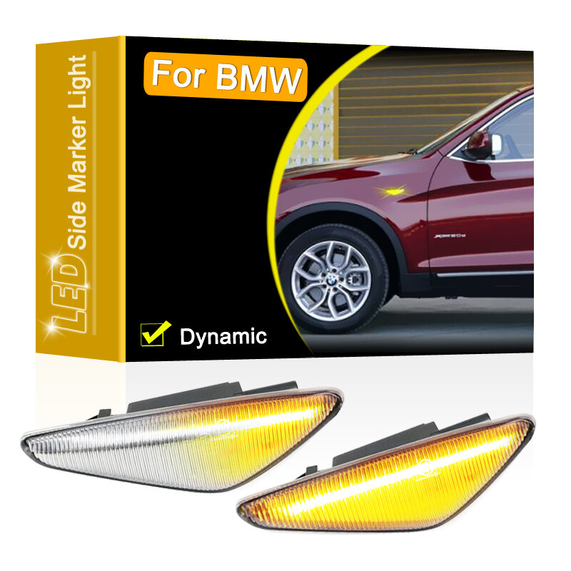 12V przezroczyste soczewki dynamiczne światła obrysowe LED montowanie lampy dla BMW X3-F25 X5-E70 X6-E71/E72 sekwencyjne lampka kierunkowskazu migacza