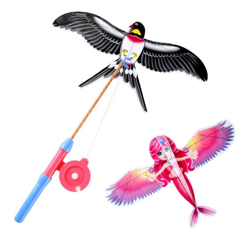 Mini pipas de freio de mão para crianças, vara de pesca, brinquedos ao ar livre, presentes para crianças, desenhos animados, 40cm, 1pc