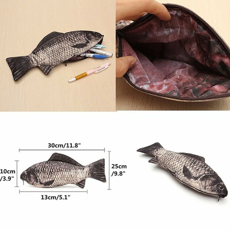 창의력 짠 물고기 연필 가방, 초등 학생 연필 가방, 문구 상자, 시뮬레이션 붕어 연필 가방 지갑