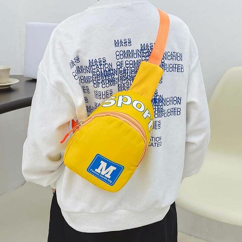 Bolsa de pecho de nailon para niños, bolso de hombro de viaje al aire libre con cremallera, bandolera de estilo coreano con letras M