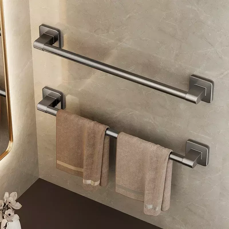 Uchwyt na ręczniki przestrzeń pręt aluminiowy bez wiercenia organizatorów łazienkowych samoprzylepny wieszak na ręczniki półki łazienkowe uchwyt kuchenny do przechowywania