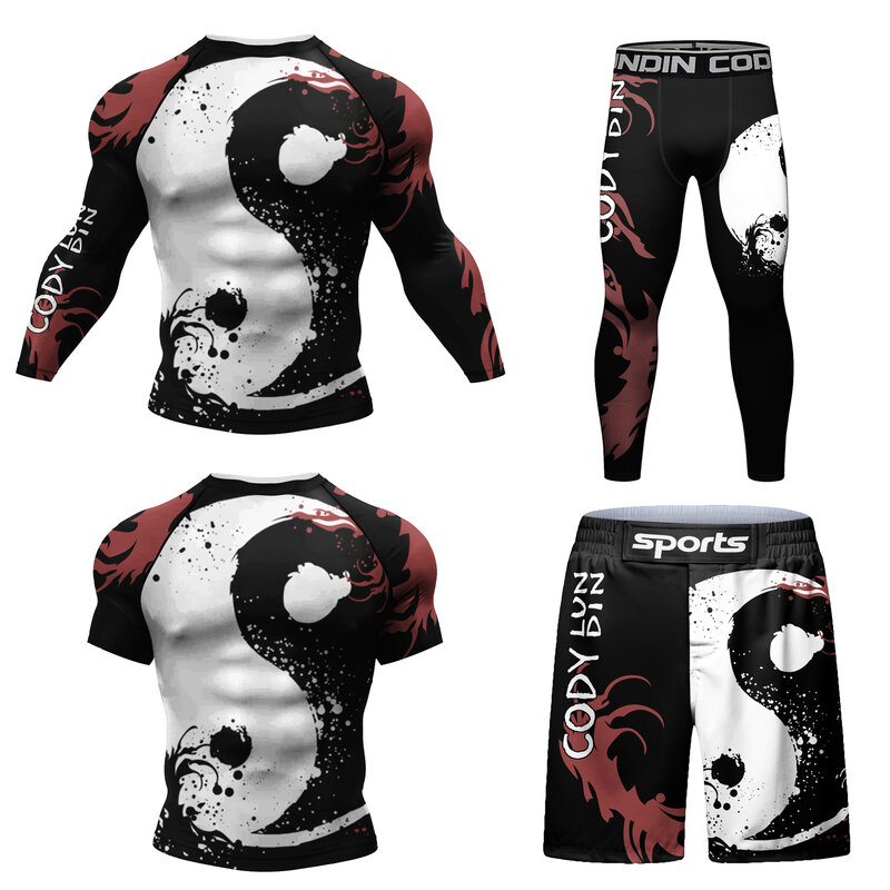 Cody Men Martial Art Wear Compression Jiu jitsu gi Rashgard MMA Shorts Sportsuit Boxing Shirt Training kit Bjj Rash Guard Suit