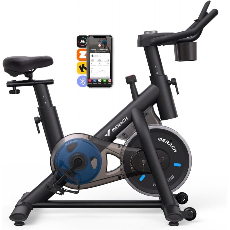MERACH-Bicicleta de ejercicio para el hogar con aplicación exclusiva, bicicleta estacionaria con Monitor LED electrónico mejorado, transmisión por correa silenciosa y Co