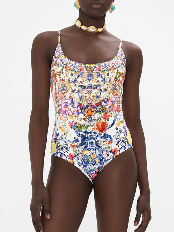 2024 modne kwiatowe drukuje jednoczęściowy strój kąpielowy i zakrywa eleganckie Bikini luksusowe stroje na wakacje stroje kąpielowe damskie stroje kąpielowe