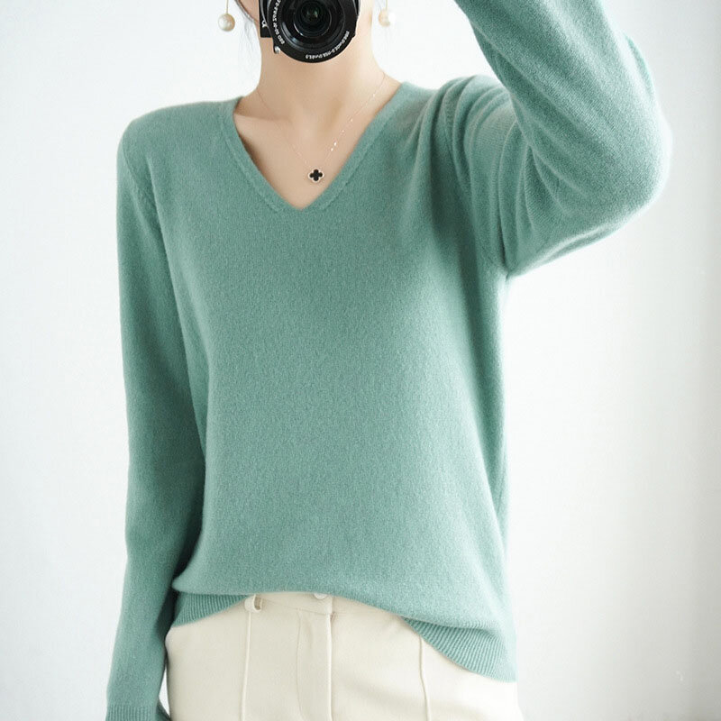 Suéter de punto con cuello redondo para mujer, Jersey ajustado de fondo corto, ropa de primavera, otoño e invierno, 2023
