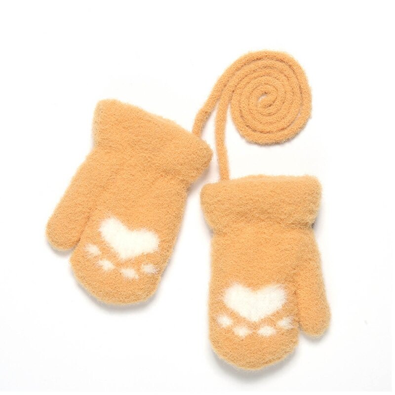 97BE Soft Plush Baby Gloves Cartoon for Cat Claw Thick Warm Newborn Gloves Knit Cotton Mittens for Kids Infant
