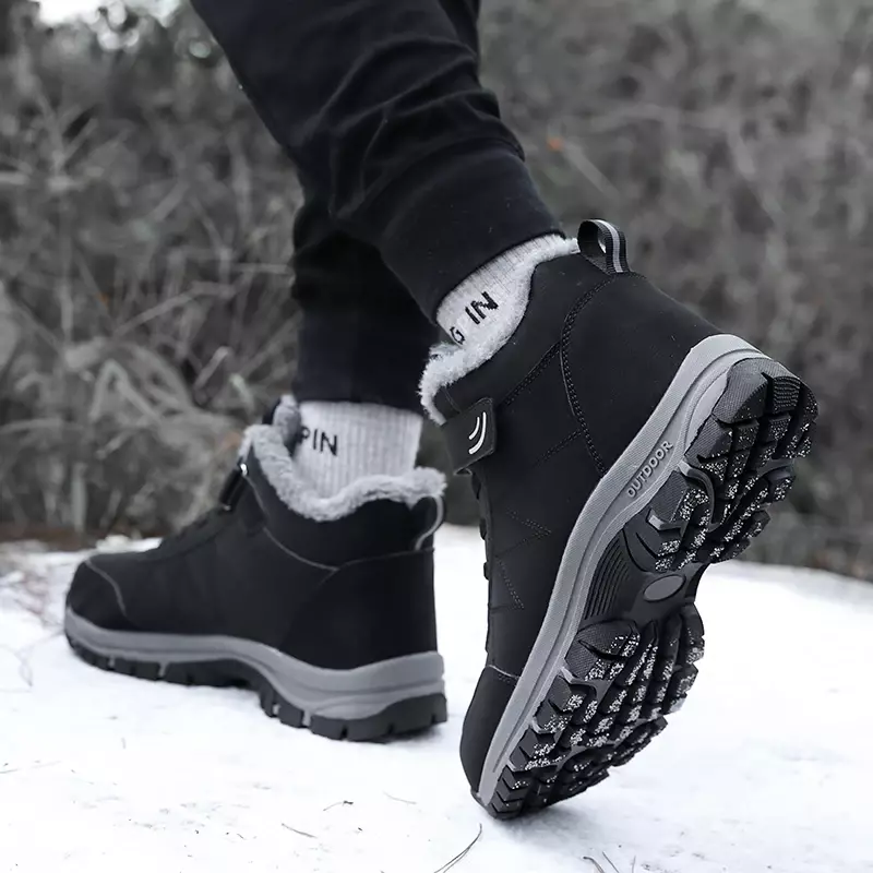 2024 Winter Women Men Boots Waterproof Leather Sneakers Men Ankle Boots Outdoor Not Slip Plush Warm Snow Hiking Boots Man Shoes
