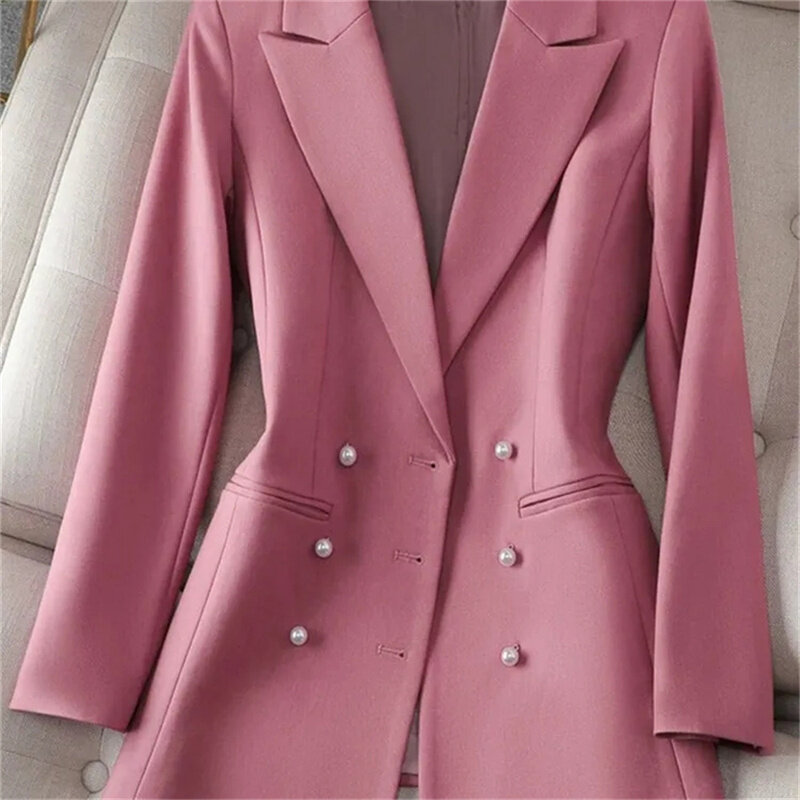 4xl Colbert Voor Dames Herfst 2023 Nieuw Design Zin Voor Lady Lente Parel Gesp Blazer Hoge Kwaliteit Jacke Double Breasted