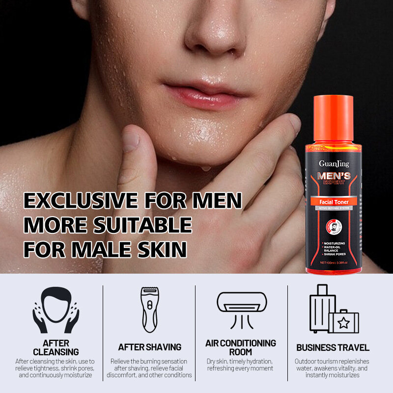 GuanJing Ácido Hialurônico Masculina Toner Hidrata Ilumina Encolhe Poros Elevadores Pele Vitamina B5 Essência Óleo Controle Skincare para Homens