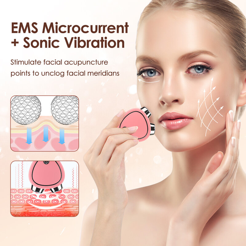 Dispositivos de Estiramiento Facial eléctrico portátil EMS microcorriente sónica vibración cara adelgazamiento en forma de V rodillo de elevación masajeador Facial para apretar la piel