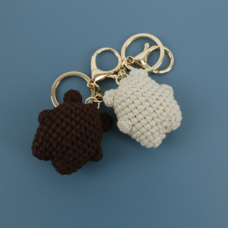 Cute Small Bear Couple Keychains Unique Knitting Cartoon Bear Doll Keyrings Keys Accessories Kawaii Bag Pendant Crochet Keychain