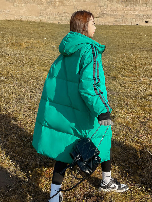 Zimowe ocieplane kurtki kobiet koreański płaszcz średniej długości odzież damska zagęszczona ciepłe kurtki i kurtki dla kobiet luźne kurtka z kapturem Femme