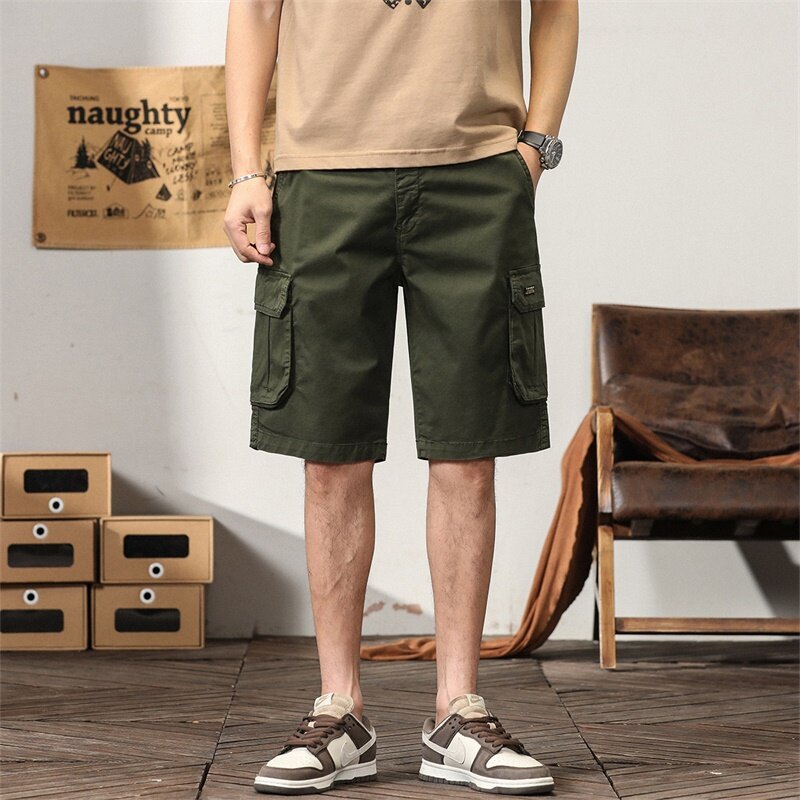 2023 Summer New Men Cargo Shorts Cotton Loose Solid Casual Straight Fashion Outdoor Sports Gym Jogger Short Cargo Pants For Men
