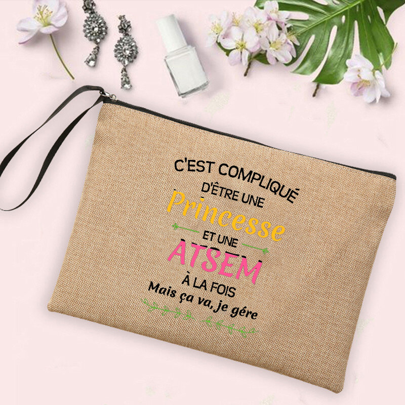 Los mejores regalos para Atsem A Super Atsem, organizador de artículos de tocador impreso, bolsa de lino con cremallera, bolsa de cosméticos, bolsa de maquillaje para mujer, bolsa de viaje
