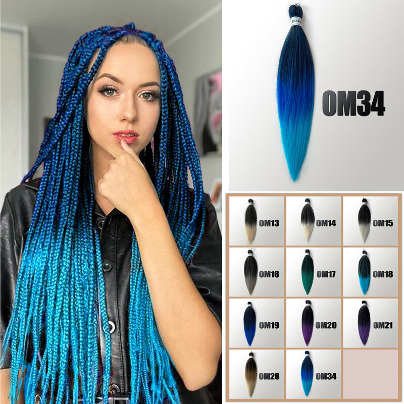 Ombre Braiding Hair Extensions Synthetic Hair For Braid Easy Hot Water Set Pre Stretched Jumbo Braid Hair 26 Inch Blue Purple