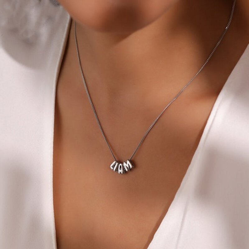 Kalung liontin huruf gelembung Mini sesuai pesanan, hadiah Natal Valentine perhiasan modis Choker nama depan kustom wanita