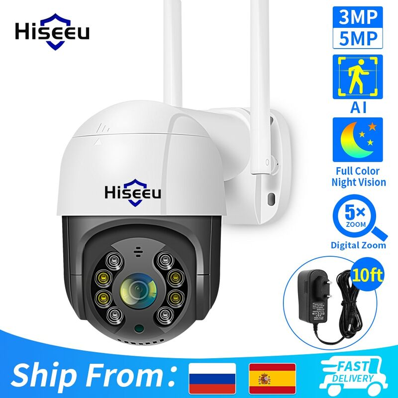 Hiseeu 4K 8MP Smart Wifi PTZ Camera 5x Digital Zoom AI Human Detection ONVIF Wireless CCTV IP Camera Iptv Security Protection