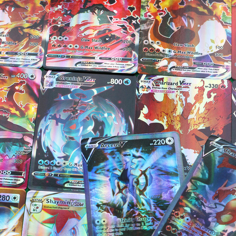 Cartões de pokemon holográficos vstar vmax gx em inglês carta com arco-íris arceus brilhante charizard crianças presente astros brillantes