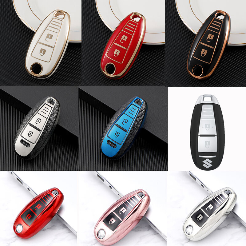 Für Suzuki Baleno Ertiga Ciaz Ignis Kizashi Swift SX4 S-kreuz Vitars TPU Leder Auto Smart Key Abdeckung Fall tasche Protector Keychain