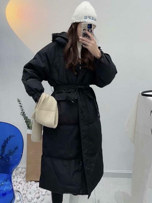 Пуховик женский средней длины, модная утепленная Повседневная куртка средней длины на белом утином пуху, в Корейском стиле, Осень-зима