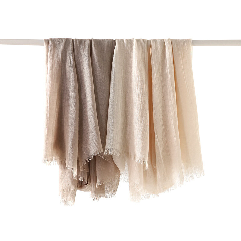 Écharpe en coton et lin pour femme, châle, bandana, grand mouchoir, pompon, solide, document, mode, lourd, printemps, 2023