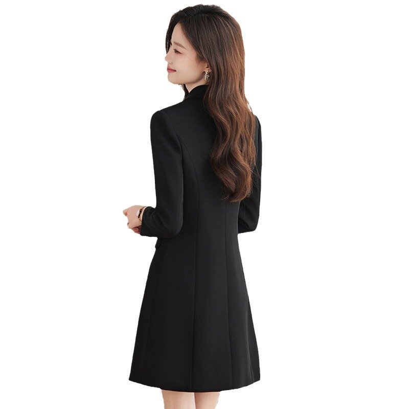 New spring Herbst weiß schwarz Blazer Frauen Mitte lange zweireihige Büro Damen Jacke Business Work Wear formelle Mantel Oberbekleidung