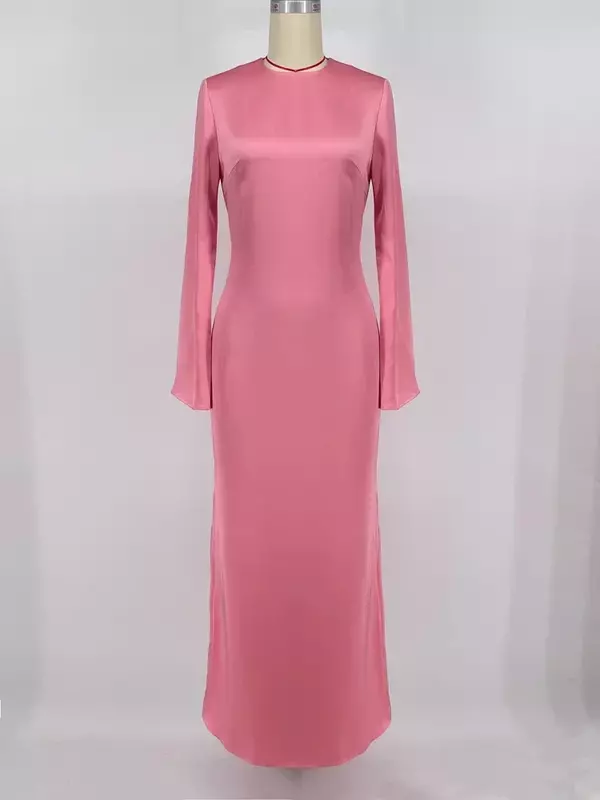 Tossy Satin Fashion Slim Maxi Dress For Women Long Sleeve High Waist Elegant Solid Party Dress Casual Luxury Ladies Autumn Dress