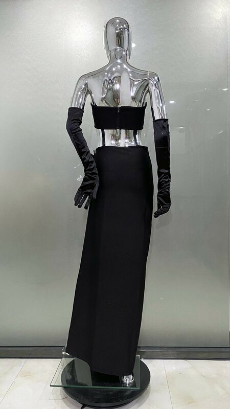 Женский облегающий костюм-тройка, длинное Бандажное платье с высоким разрезом, костюм певицы для выступления, одежда для сцены, 2023