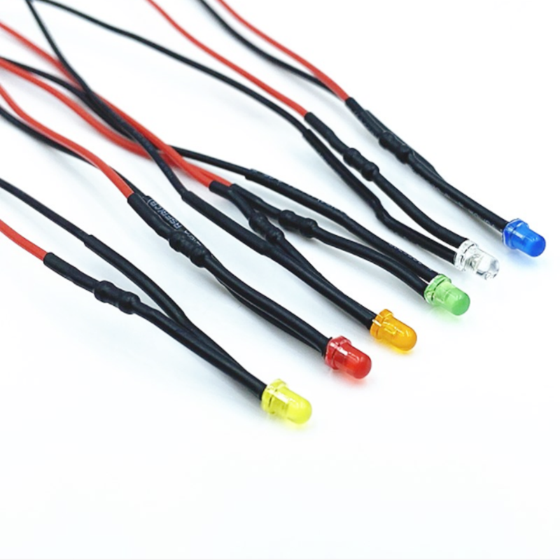 Diodes électroluminescentes pré-soudées, décoration de lampe, blanc, rouge, vert, orange, bleu, jaune, rose, pré-câblé, LED 220V, 20cm, 3mm, lot de 20 pièces