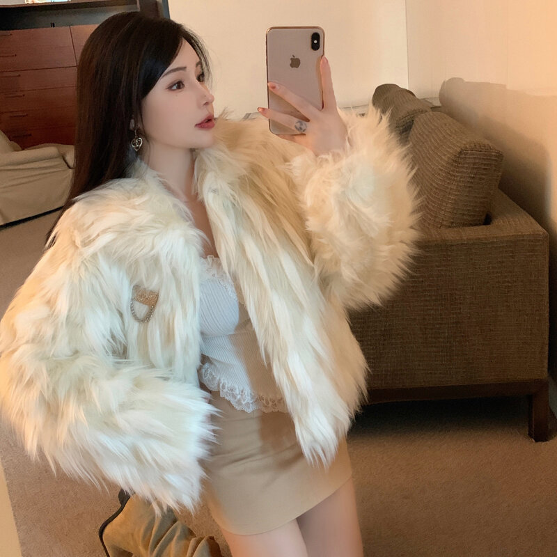 Winter Fall Japanese Girls Faux Fur Coats Long Sleeves Thick Warm Women Coat
