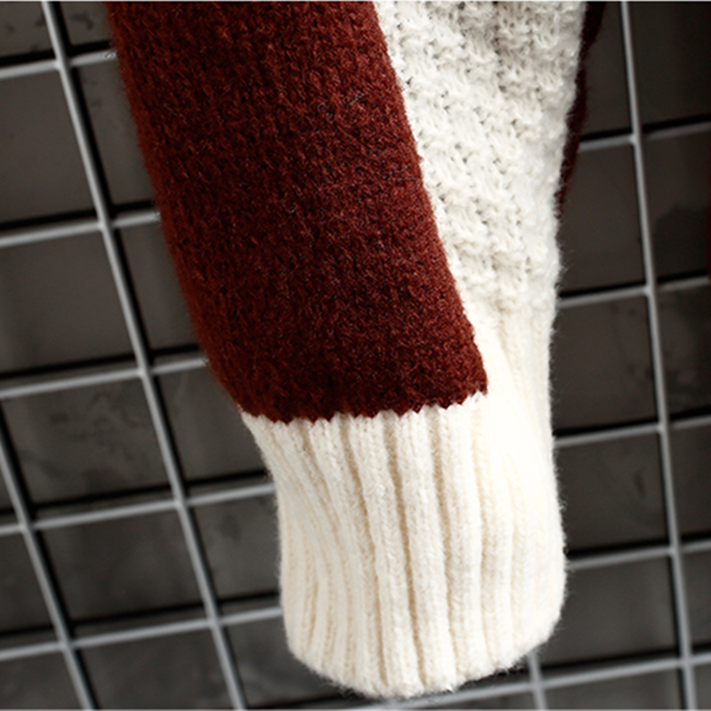 Suéter de punto grueso para hombre, jersey de cuello redondo con costuras de colores, cálido, a la moda, otoño e invierno, 2023, S-3Xl