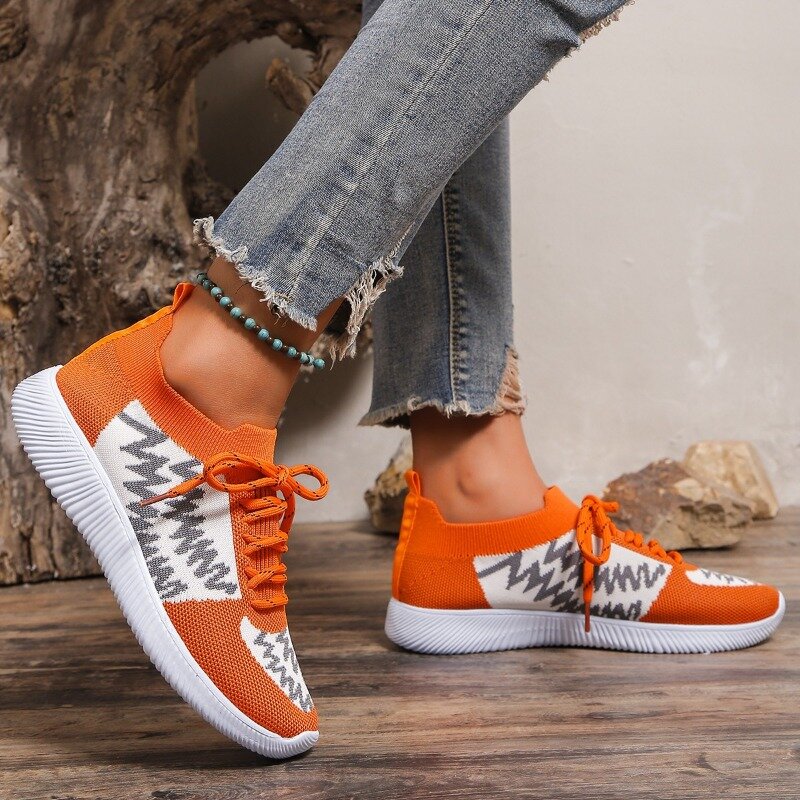 2024 Fashion Lace-up Ladies Shoes Mixed Colors Spring/Autumn Women's Sneakers Zapatos DeportivosCotton Fabric Flat Sports Shoes