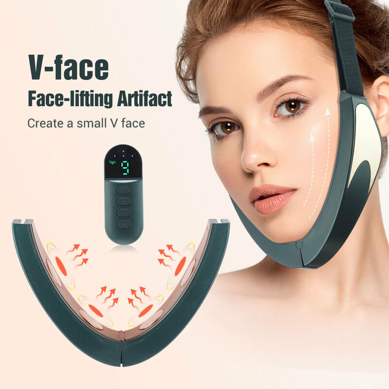 Micro current color light EMS vibration constant temperature facial massage instrument V face lift beauty instrument gift