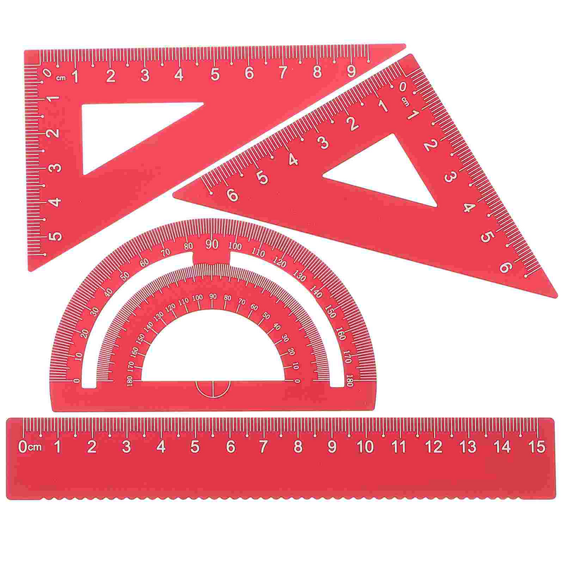 Juego de reglas de escala Triangular de aluminio, incluye 2 Reglas triangulares, transportador y regla lineal, herramienta de geometría de matemáticas para estudiantes
