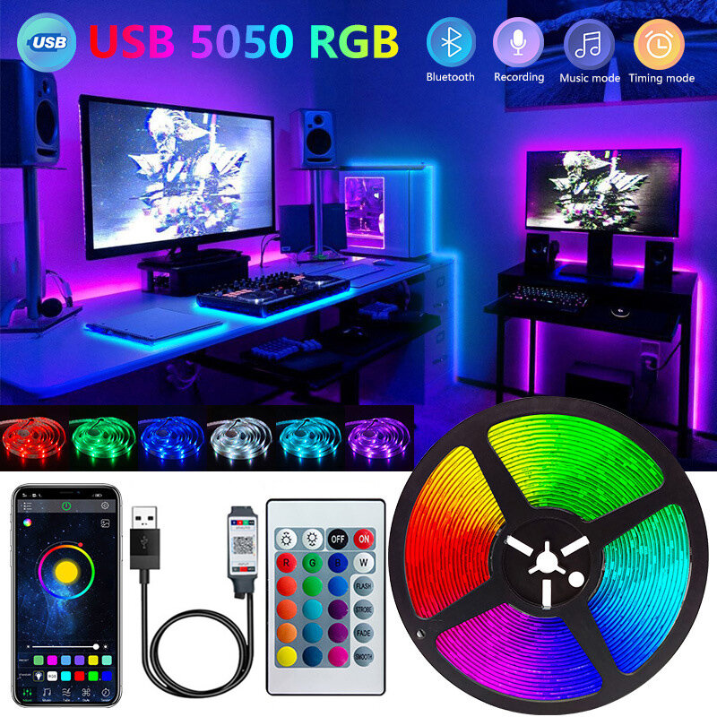 USB LEDストリップライト,Bluetooth 5050,smd,5v,rgb,フレキシブルTVバックライト,ライトリボン,デスクトップダイオード