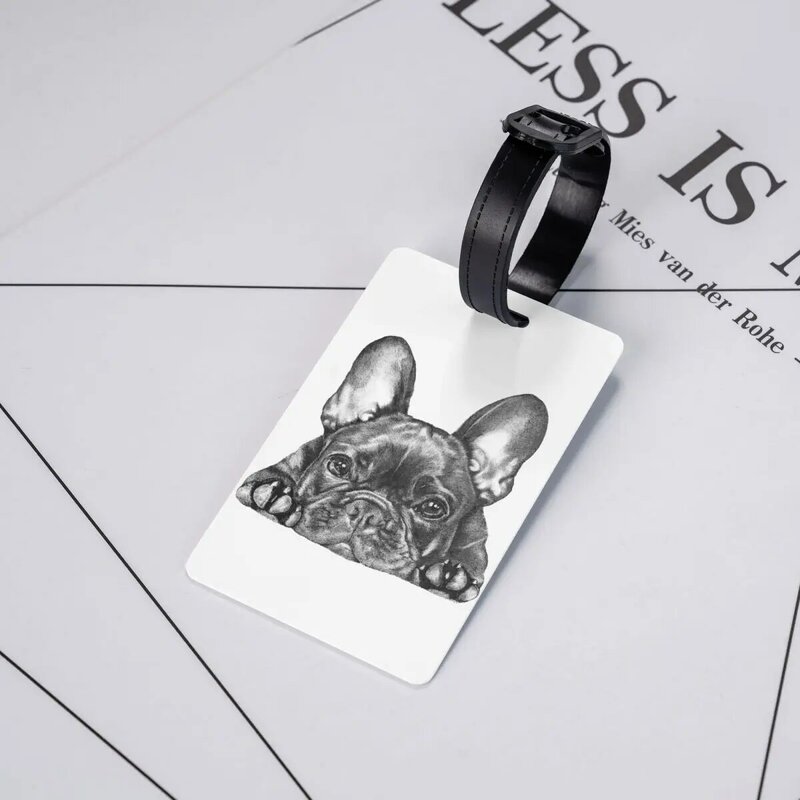 Benutzer definierte Frenchie Hund Französisch Bulldogge Gepäck anhänger mit Visitenkarte Privatsphäre Abdeckung ID-Etikett für Reisetasche Koffer