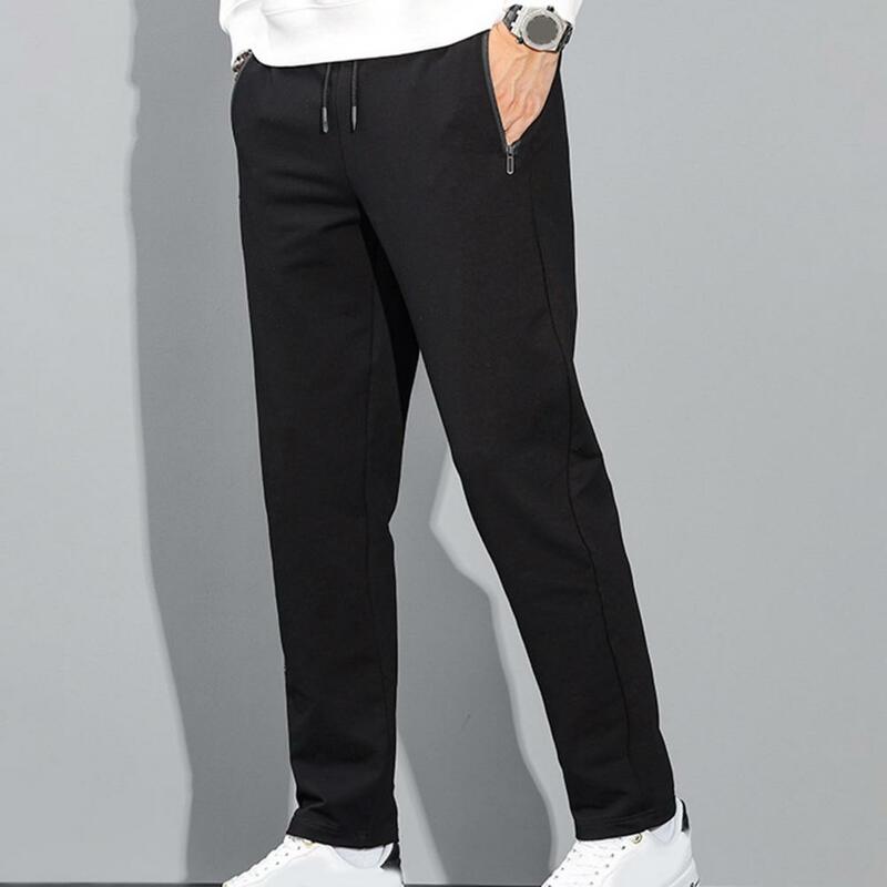 Calças de cintura elástica masculinas, aconchegantes calças de inverno macias, grossas, bolsos com cordão, ideais para esportes casuais, outono