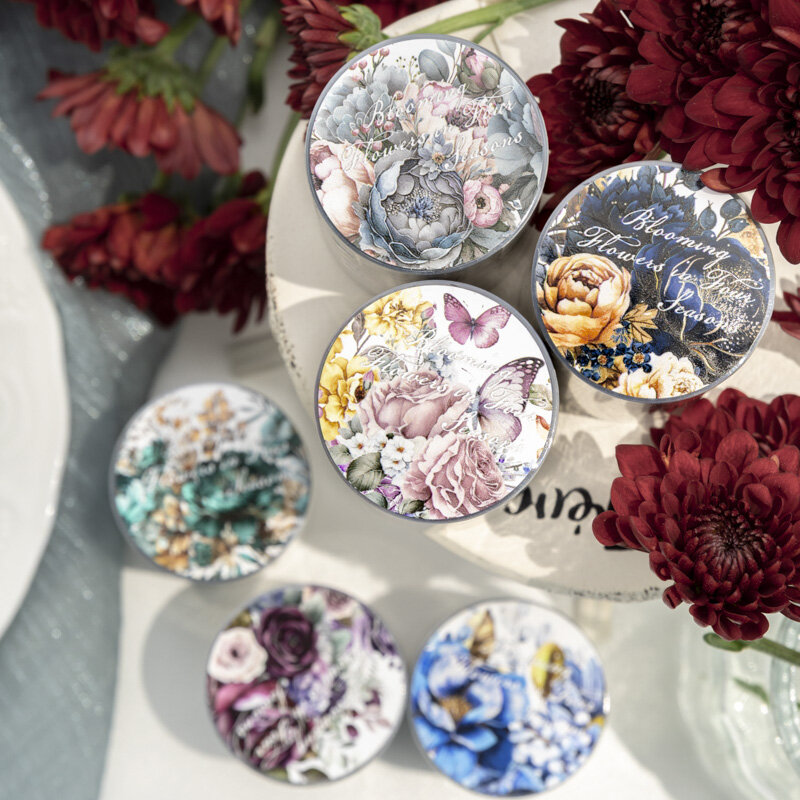 Marqueurs de la série Flowers in All Seasons, 40% de ruban l'horloge, décoration photo, 6 paquets