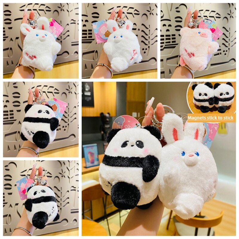 Magnetic Absorption Magnetic Attraction Rabbit Keychain Sticker Face Doll Stuffed Magnet Plush Pendant Cute Rabbit