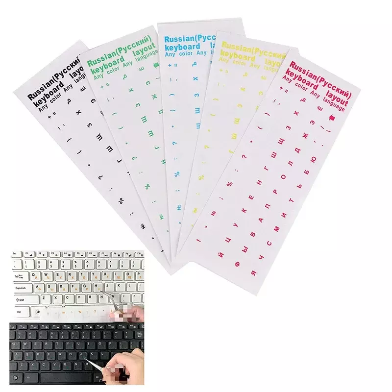 Etiquetas transparentes do teclado para o computador, alfabeto da língua russa, etiqueta preto e branco para a proteção contra poeira do PC, acessórios do portátil