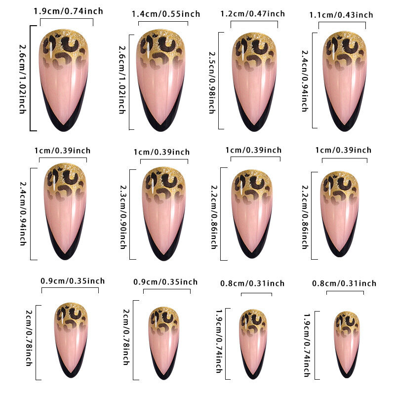24 pz francese nero unghie finte stampa leopardo mandorla stampa sulle unghie indossabile copertura completa unghie finte moda donna signora unghie finte