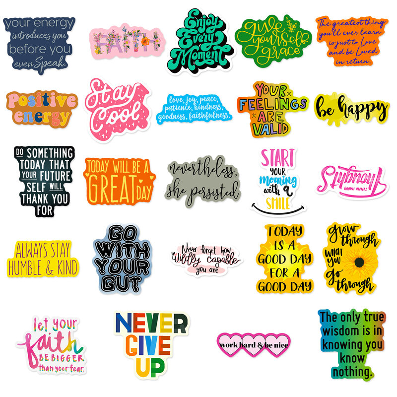 Série de texto motivacional Graffiti Adesivos, Adequado para Laptop, Capacete, Decoração Desktop, Brinquedos DIY, Atacado, 50Pcs