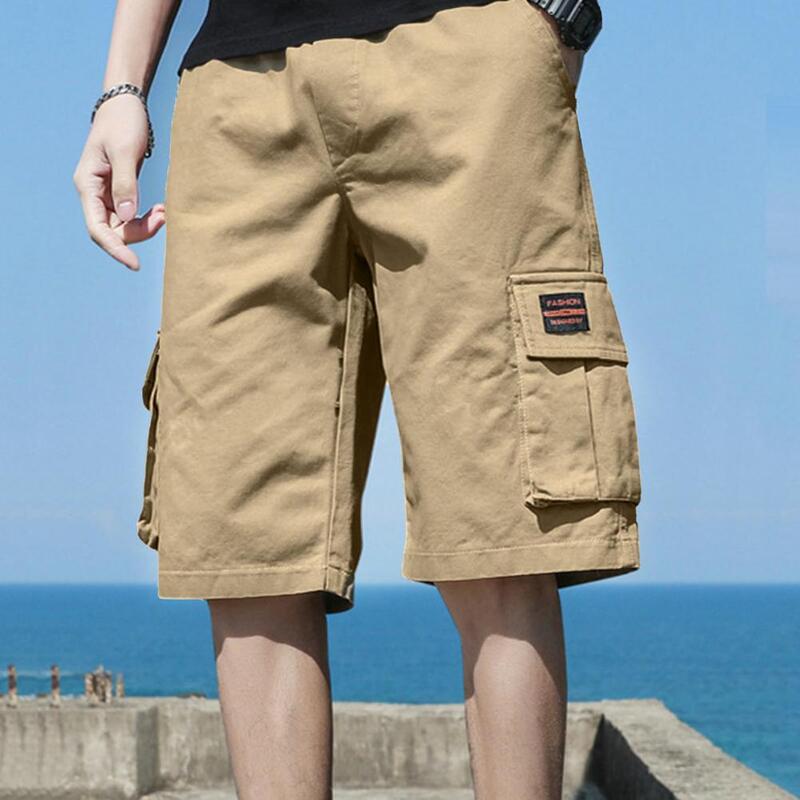 Men Shorts Men Summer Shorts Breathable Knee Length Cargo Shorts with Multi Pockets Elastic Waist for Men Loose Straight Fit