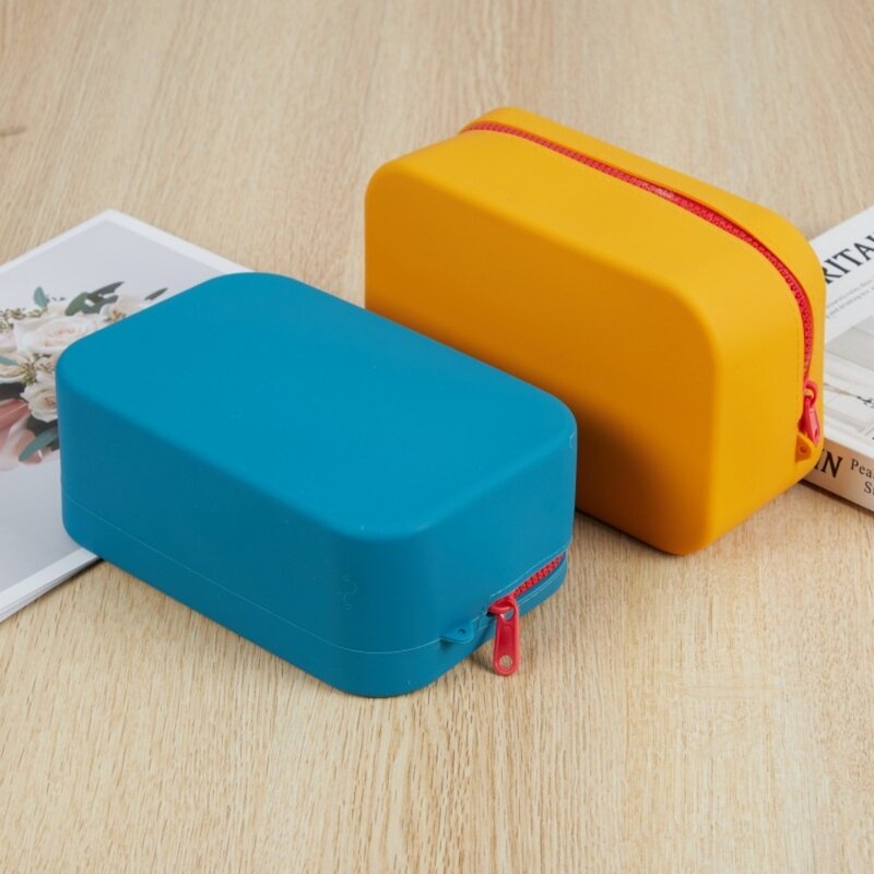 Rectangle Silicone Cosmetic Bag Fashion Waterproof Solid Color Storage Bag High Capacity Portable Handheld Bag Women