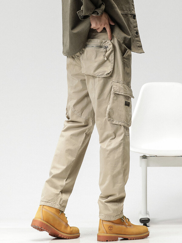 Wiosenne letnie multi-kieszenie męskie proste spodnie Cargo styl wojskowy długie spodnie taktyczne męskie bawełniane spodnie w stylu Casual, biurowy