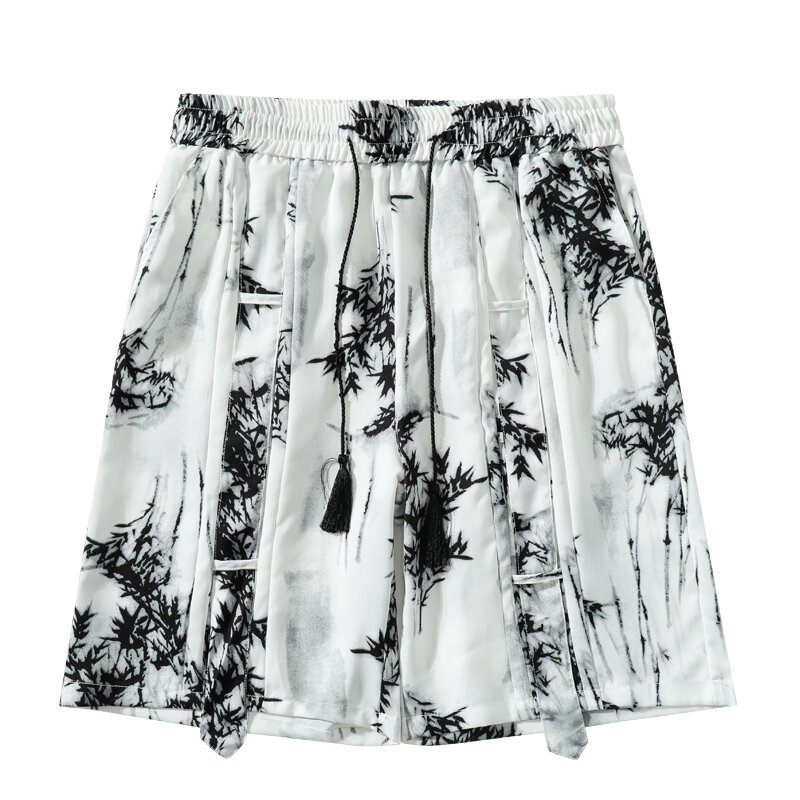 Ink Painting Pattern Shorts Summer Ice Pants Flutter Belt Draped Light Short Japanese Men's Casual Shorts